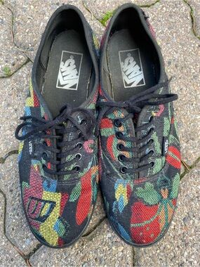 Vans Black Canvas Sneakers with Multicolor Floral Weave